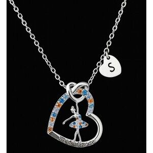 JoyCuff "Just Dance" Ballerina Necklace Monogram S Heart Rhinestones Silver Tone